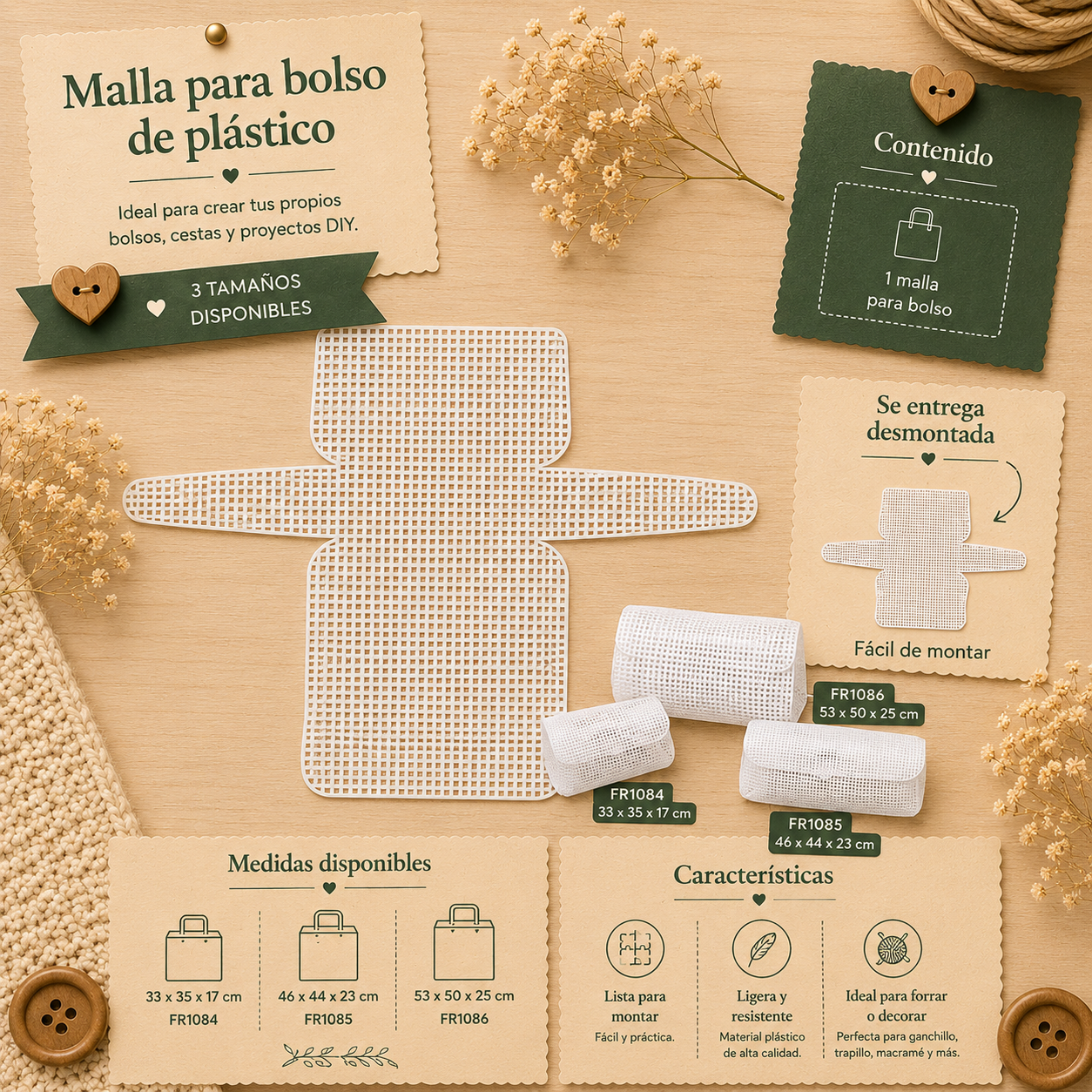 MALLA PLASTICO PARA BOLSOS
