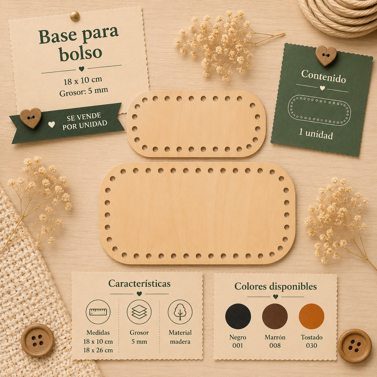 BASE PARA BOLSOS MADERA