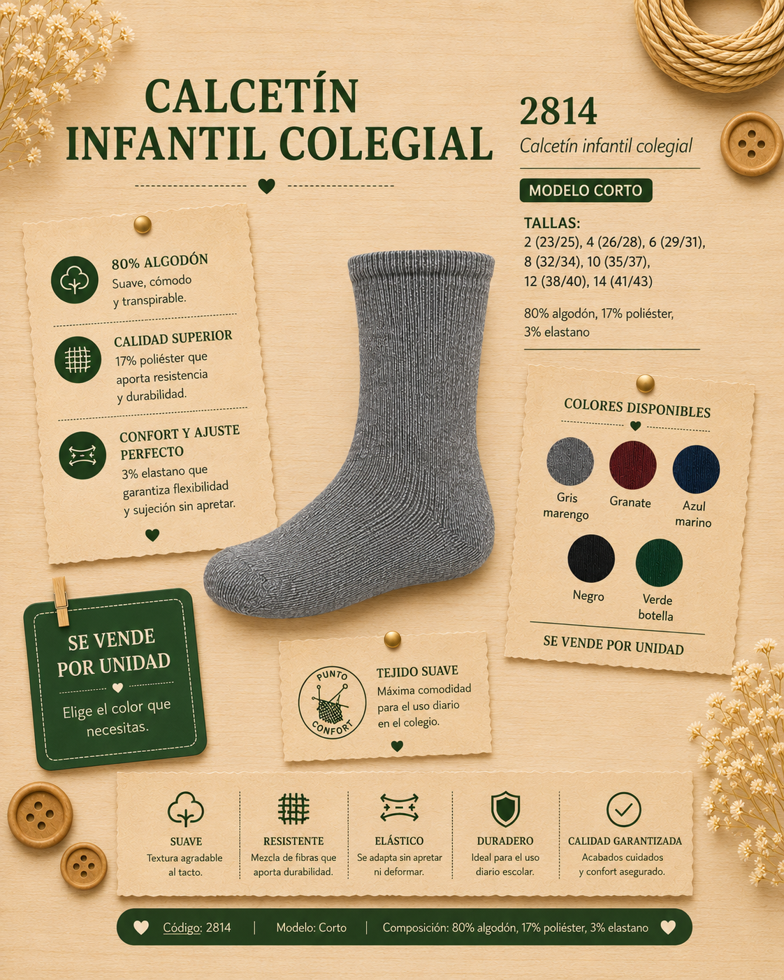 CALCETIN COLEGIAL CORTO