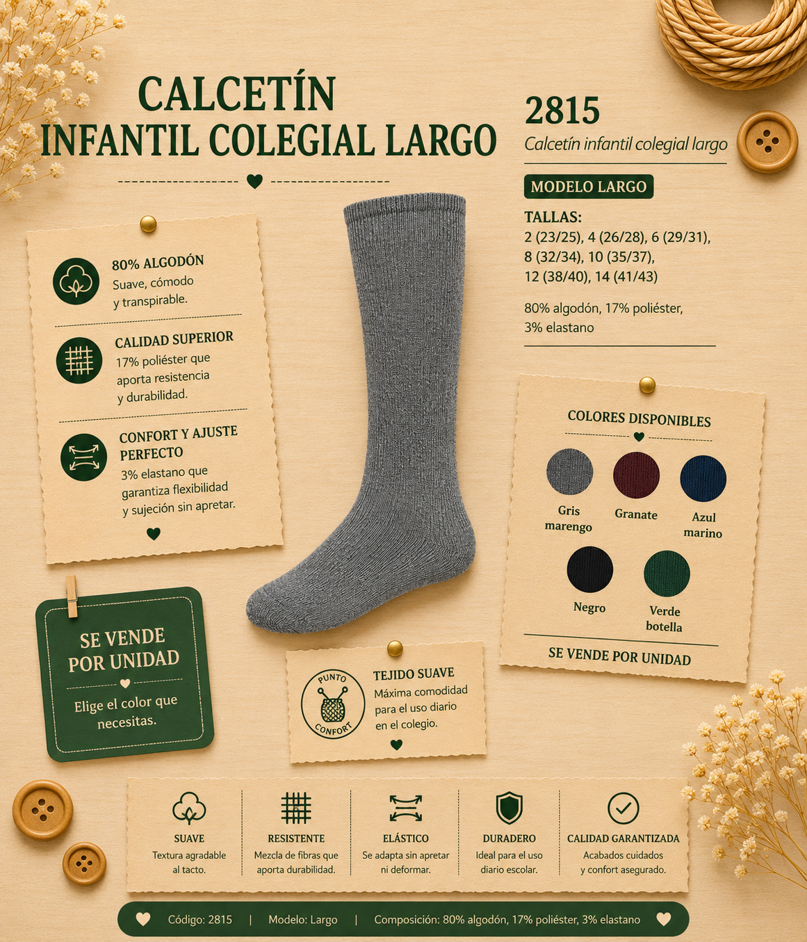 CALCETIN COLEGIAL LARGO